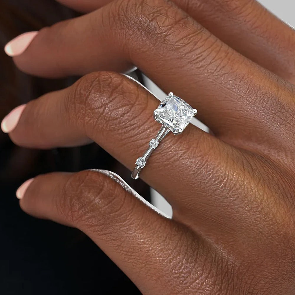 Moissanite Hidden Accent Cushion Cut Wedding Ring