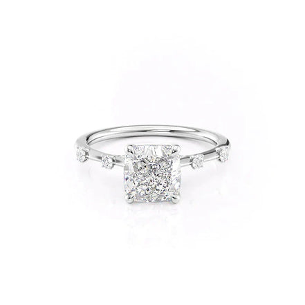 Moissanite Hidden Accent Cushion Cut Wedding Ring