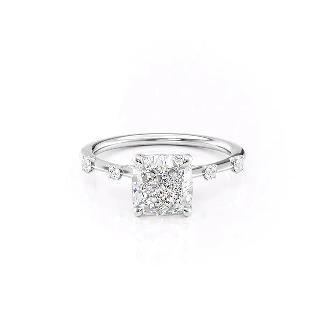 Moissanite Hidden Accent Cushion Cut Wedding Ring