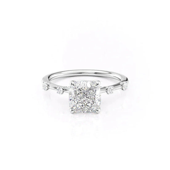 Moissanite Hidden Accent Cushion Cut Wedding Ring