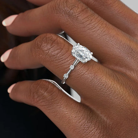 Lab Created  Moissanite Oval Cut Engagement Ring