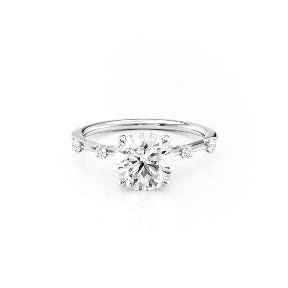 Round Cut Moissanite Unique Hidden Accent Diamond Ring