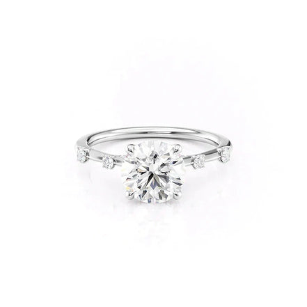 Round Cut Moissanite Unique Hidden Accent Diamond Ring