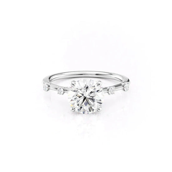 Round Cut Moissanite Unique Hidden Accent Diamond Ring