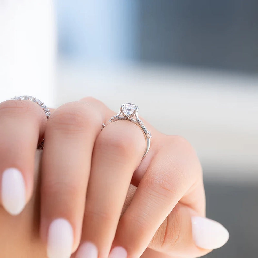 Round Cut Moissanite Unique Hidden Accent Diamond Ring