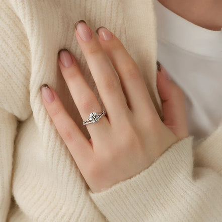 Round Cut Moissanite Unique Hidden Accent Diamond Ring