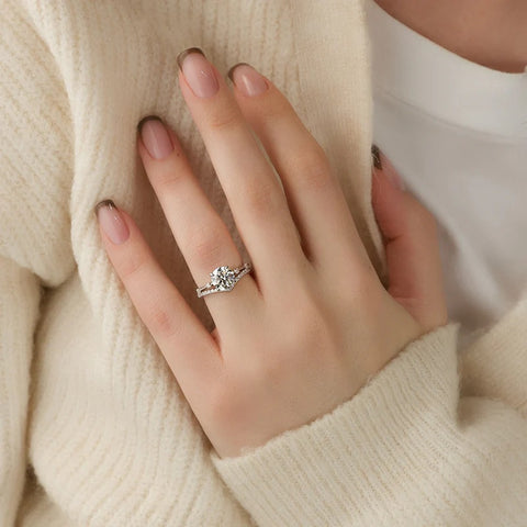 Round Cut Moissanite Unique Hidden Accent Diamond Ring
