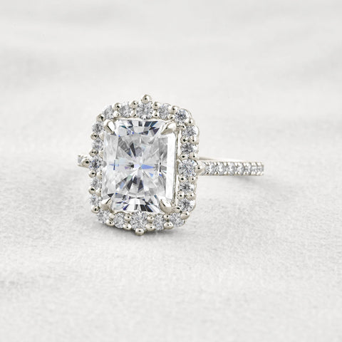 Radiant Cut Vintage Halo Moissanite Wedding Ring