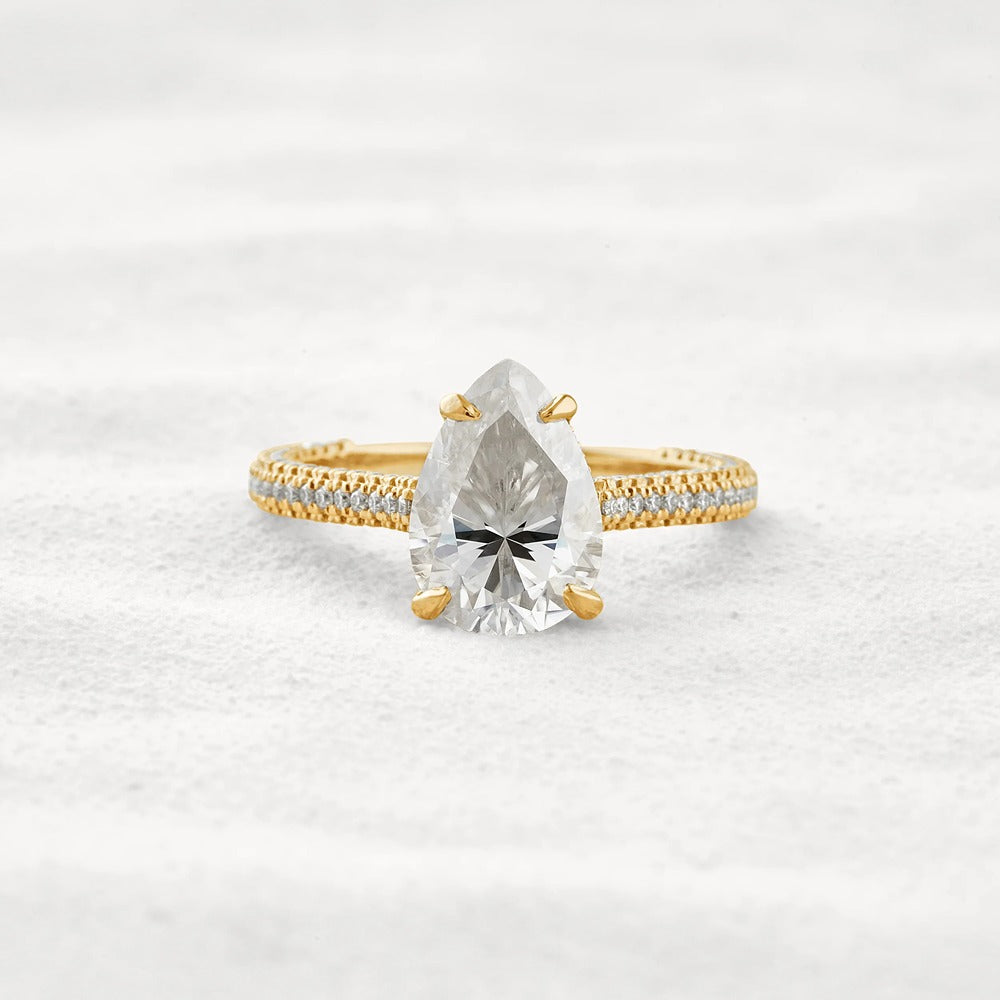 VVS1 Clarity Pear Cut Moissanite Pave Set Engagement Ring