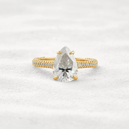VVS1 Clarity Pear Cut Moissanite Pave Set Engagement Ring