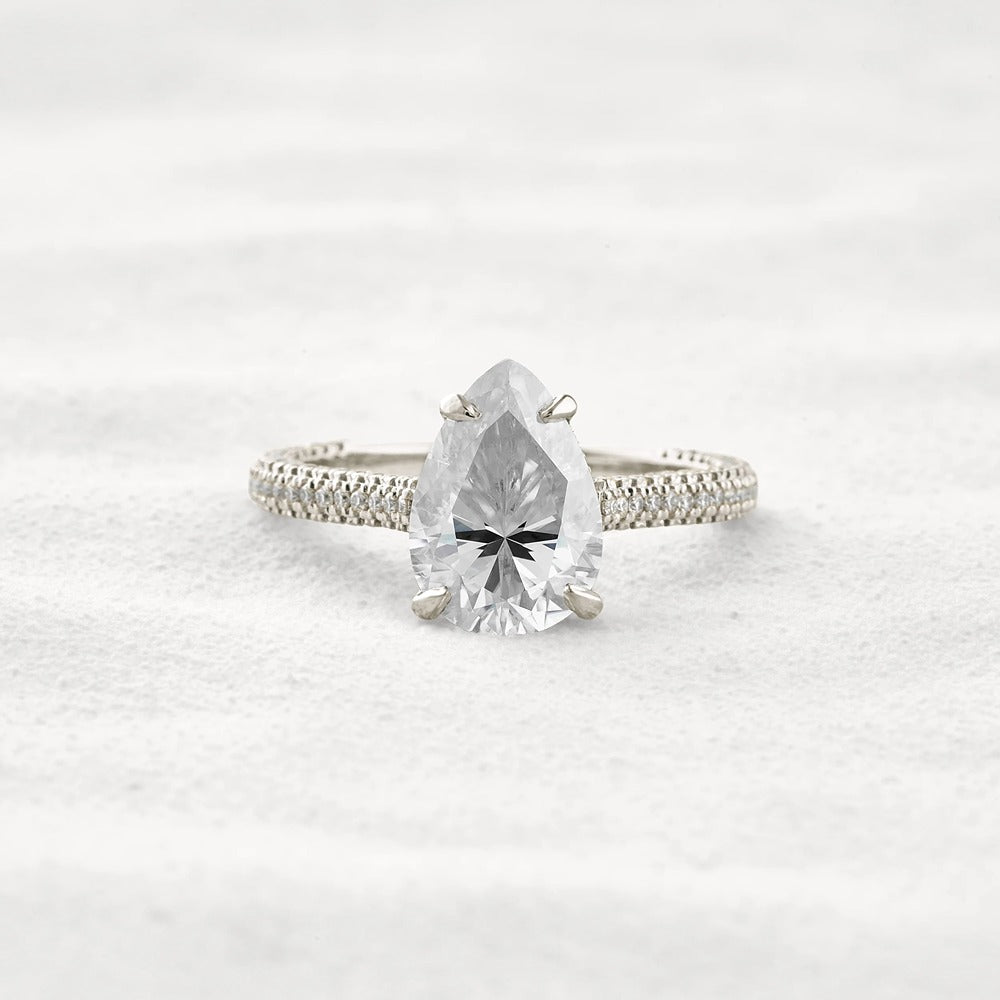 VVS1 Clarity Pear Cut Moissanite Pave Set Engagement Ring
