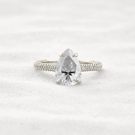 VVS1 Clarity Pear Cut Moissanite Pave Set Engagement Ring