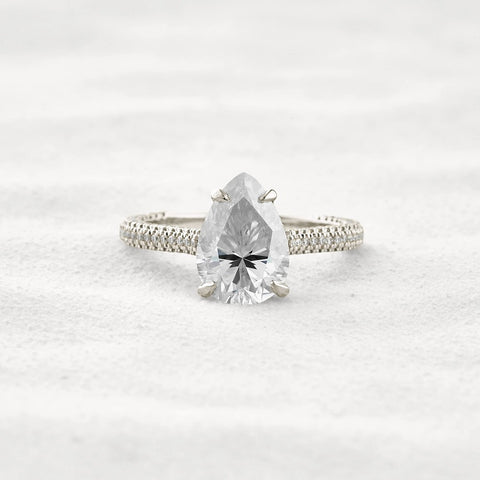 VVS1 Clarity Pear Cut Moissanite Pave Set Engagement Ring