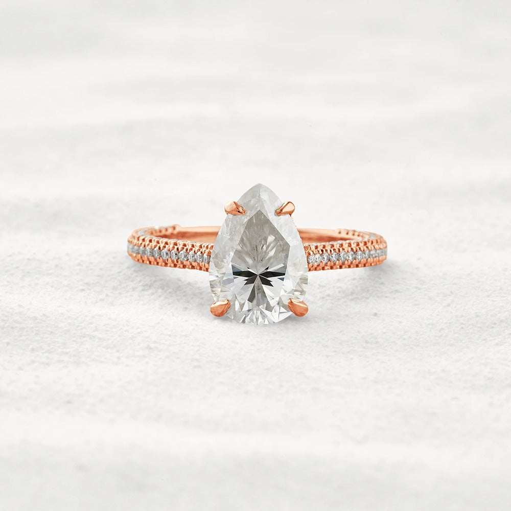 VVS1 Clarity Pear Cut Moissanite Pave Set Engagement Ring
