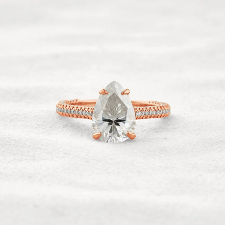 VVS1 Clarity Pear Cut Moissanite Pave Set Engagement Ring