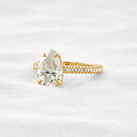 VVS1 Clarity Pear Cut Moissanite Pave Set Engagement Ring