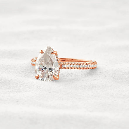 VVS1 Clarity Pear Cut Moissanite Pave Set Engagement Ring