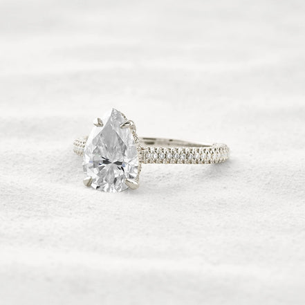 VVS1 Clarity Pear Cut Moissanite Pave Set Engagement Ring