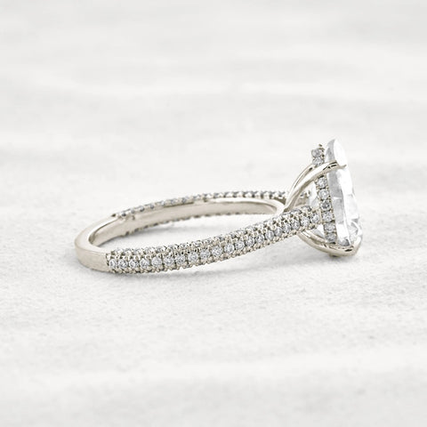 VVS1 Clarity Pear Cut Moissanite Pave Set Engagement Ring