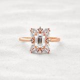 Emerald Cut Moissanite Diamond Halo Wedding Proposal Ring