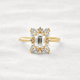 Emerald Cut Moissanite Diamond Halo Wedding Proposal Ring