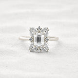 Emerald Cut Moissanite Diamond Halo Wedding Proposal Ring