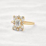 Emerald Cut Moissanite Diamond Halo Wedding Proposal Ring