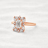 Emerald Cut Moissanite Diamond Halo Wedding Proposal Ring