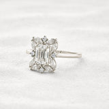 Emerald Cut Moissanite Diamond Halo Wedding Proposal Ring