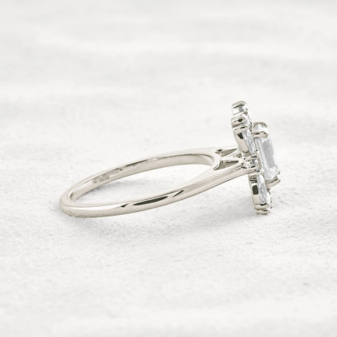 Emerald Cut Moissanite Diamond Halo Wedding Proposal Ring