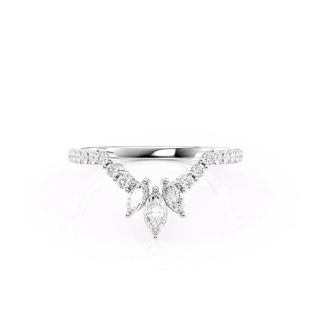 Marquise & Round Cut Moissanite Chevron Shape Wedding Band