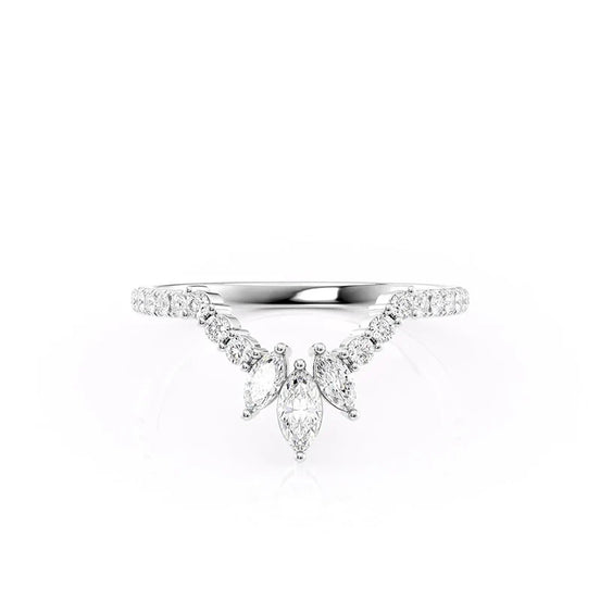 Marquise & Round Cut Moissanite Chevron Shape Wedding Band