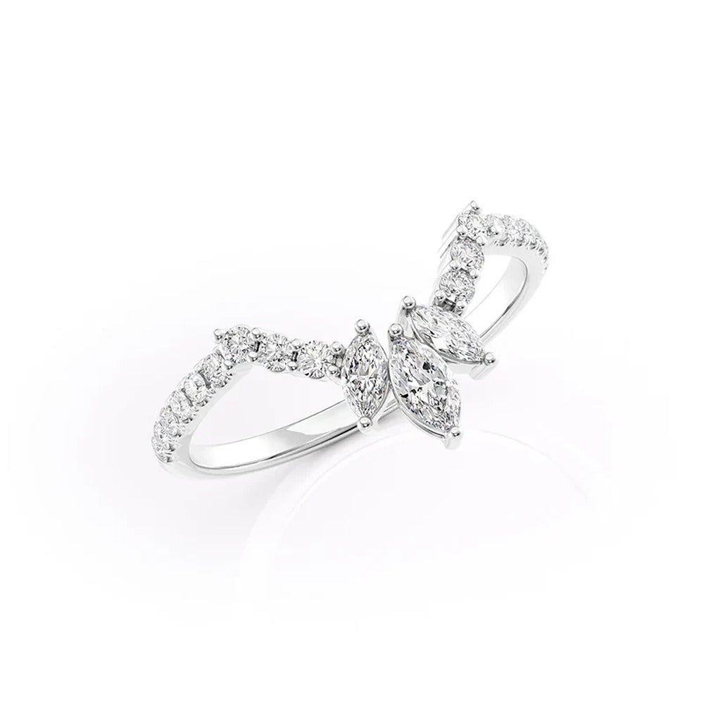 Marquise & Round Cut Moissanite Chevron Shape Wedding Band