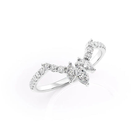 Marquise & Round Cut Moissanite Chevron Shape Wedding Band