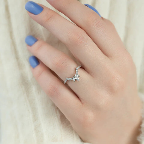 Marquise & Round Cut Moissanite Chevron Shape Wedding Band
