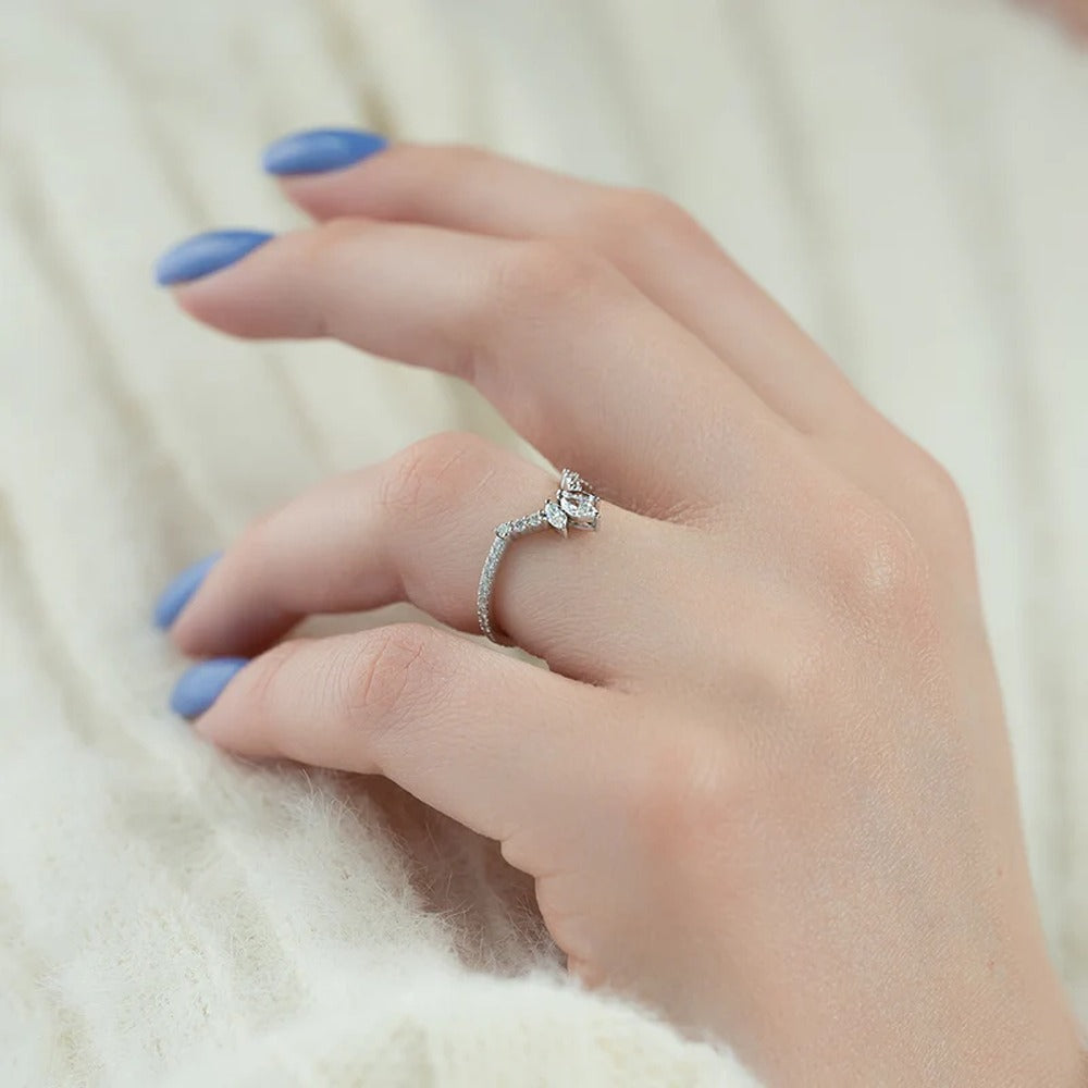 Marquise & Round Cut Moissanite Chevron Shape Wedding Band
