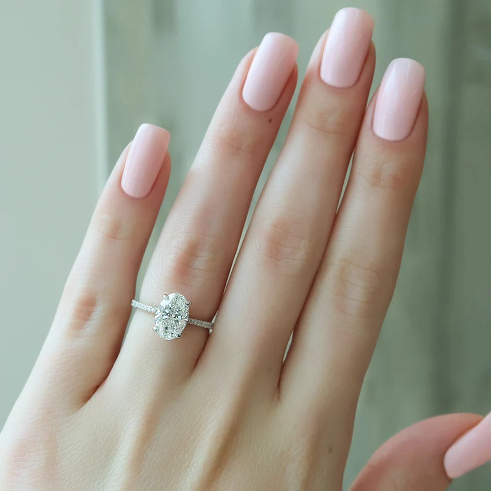 Pave Set Moissanite Oval Cut Engagement Ring