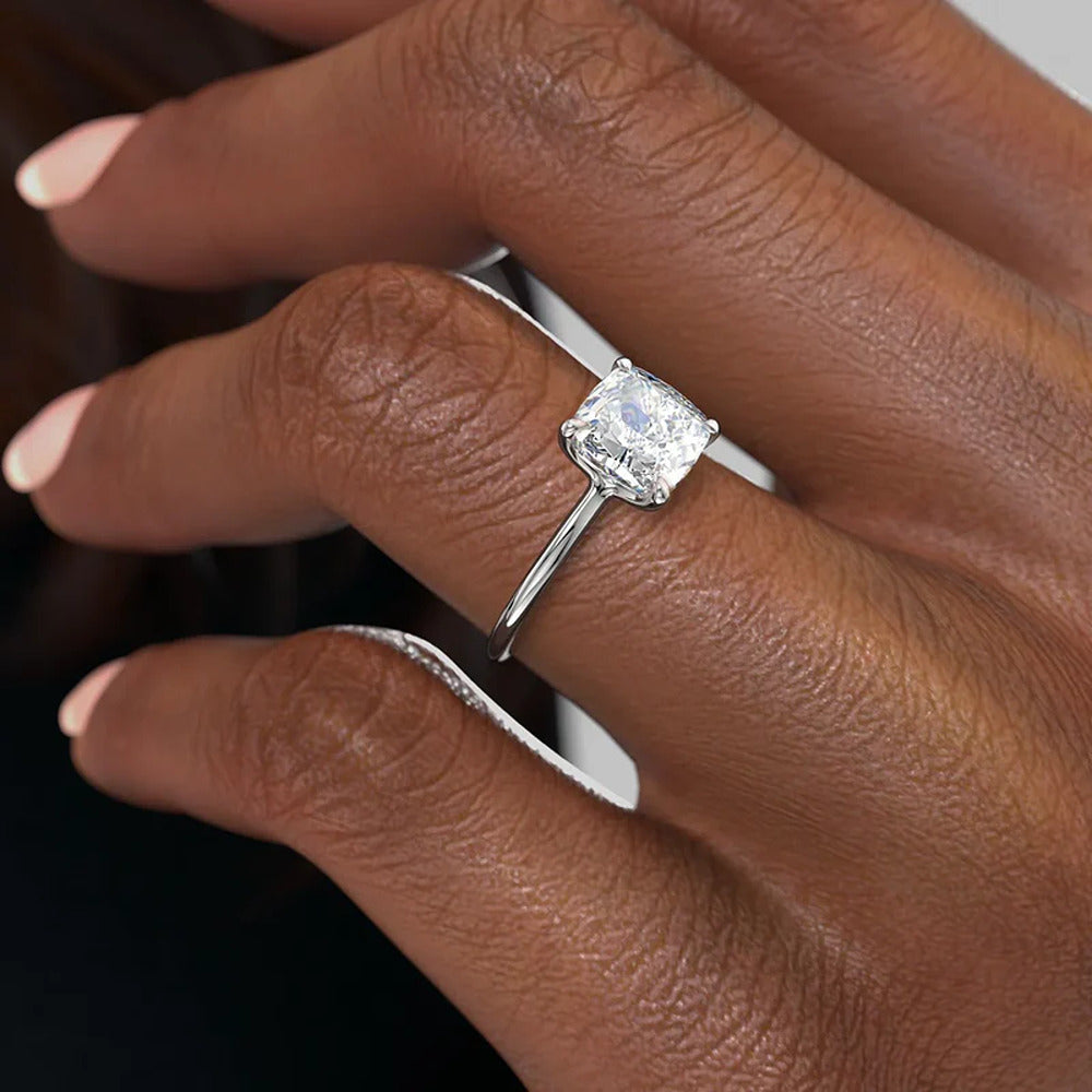 Moissanite Solitaire Cushion Cut Wedding Proposal Ring