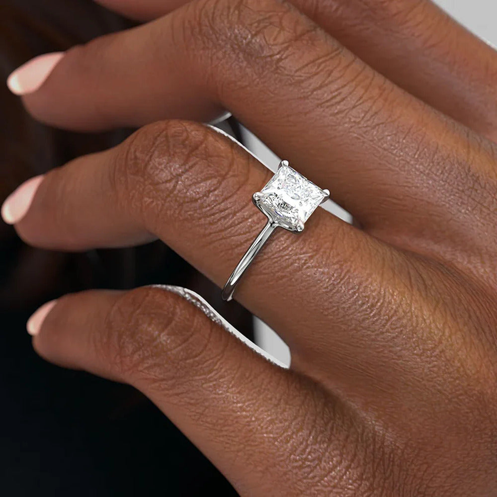 Solitaire Moissanite Princess Cut Engagement Ring