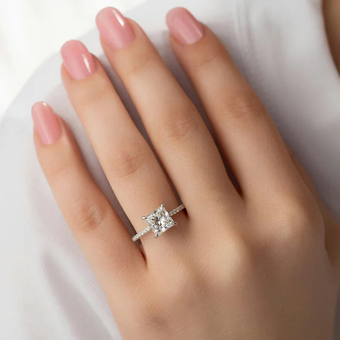 Princess Cut Pave Set Moissanite Engagement Ring