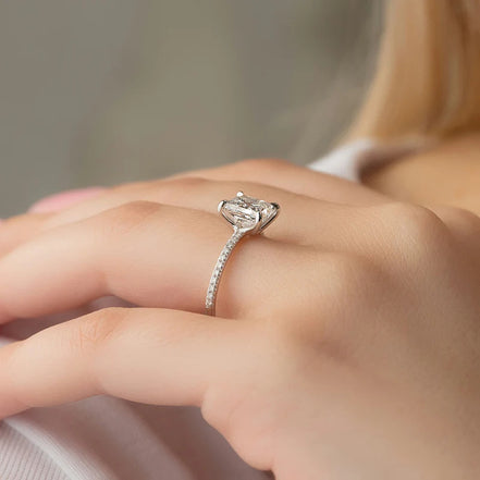 Princess Cut Pave Set Moissanite Engagement Ring