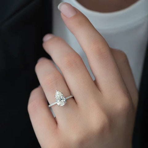 Pear Cut Moissanite Pave Set Proposal Ring
