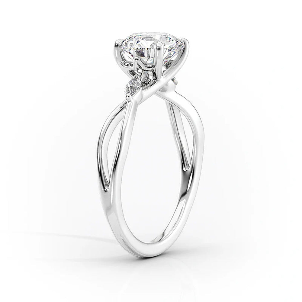 Three Stone Cushion & Marquise Cut Moissanite Engagement Ring