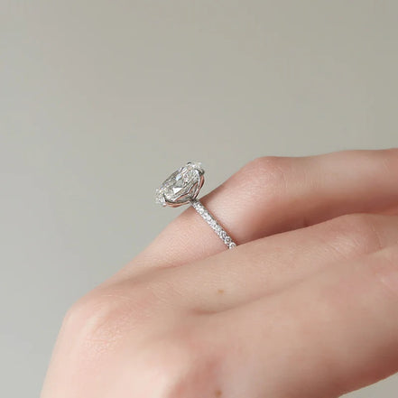 D Color Moissanite Oval Cut Pave Set Engagement Ring