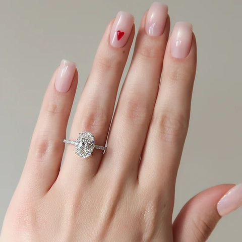 D Color Moissanite Oval Cut Pave Set Engagement Ring