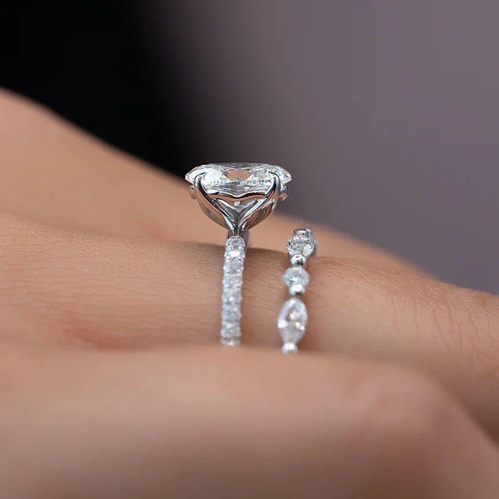 D Color Moissanite Oval Cut Pave Set Engagement Ring