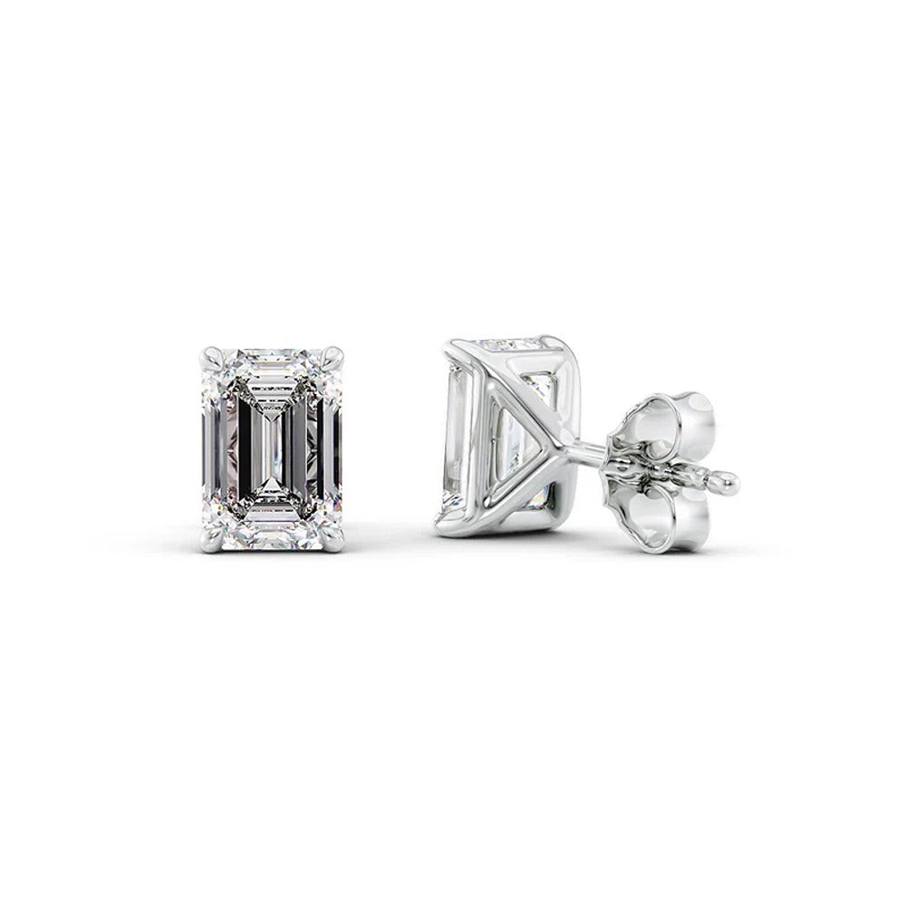 Lab Created Emerald Cut Solitaire Moissanite Earring For Women