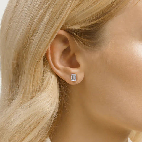 Lab Created Emerald Cut Solitaire Moissanite Earring For Women