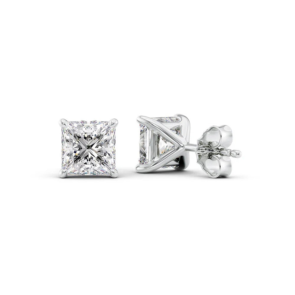 Colorless Moissanite Princess Cut Solitaire Stud Earring