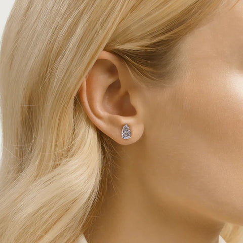 Stud Push Back Solitaire Moissanite Pear Cut Earrings